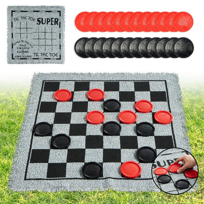 Three-in-One Giant Checkers and Tic-Tac-Toe Game with Reversible 25.5-Inch Mat and 24 Chips