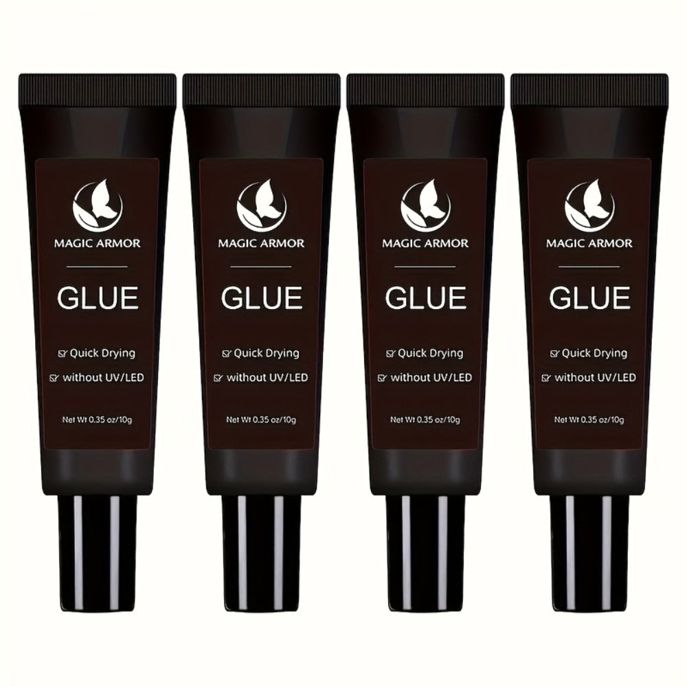Press On Nail Glue Extra Strong Fast Drying 4 Pack 0.35oz Professional Nail Adhesive 10-Second Bond No UV Light Needed Super Hold Long-Lasting Nail Tips Glue for Women