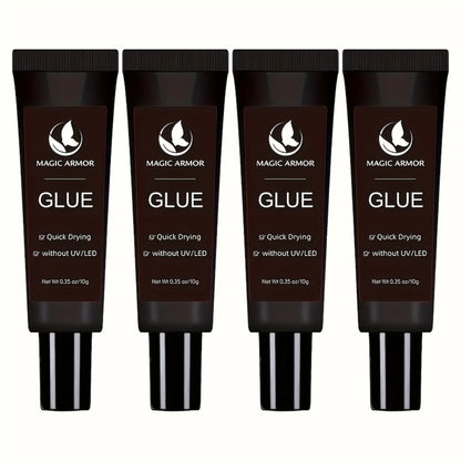 Press On Nail Glue Extra Strong Fast Drying 4 Pack 0.35oz Professional Nail Adhesive 10-Second Bond No UV Light Needed Super Hold Long-Lasting Nail Tips Glue for Women