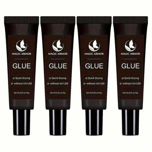Press On Nail Glue Extra Strong Fast Drying 4 Pack 0.35oz Professional Nail Adhesive 10-Second Bond No UV Light Needed Super Hold Long-Lasting Nail Tips Glue for Women