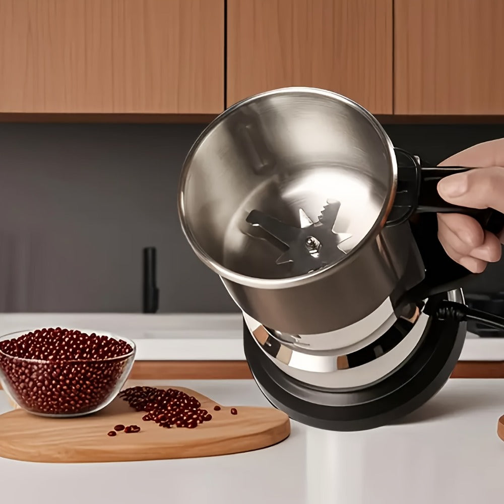 300W-Labeled Electric Coffee Grinder with Eight-Blade Assembly, 400ml Stainless Cup and Silver Finish