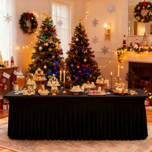 Spandex Fitted Tablecloth 2 Pack Wrinkle-Free Stretch Table Cover with Pleated Skirt for 6FT 8FT Rectangle Tables Wedding Banquet Party Birthday Event Decoration Red Polyester Table Cloth Set