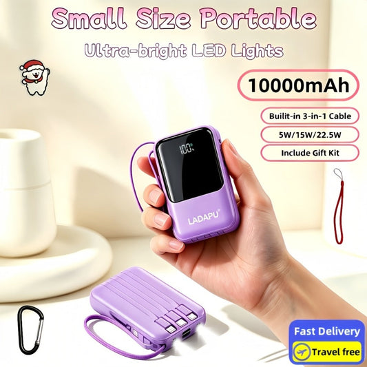 Power Bank 10000mAh Compact with Cable Set, 5W/15W/22.5W Variants, LED Light and Digital Display