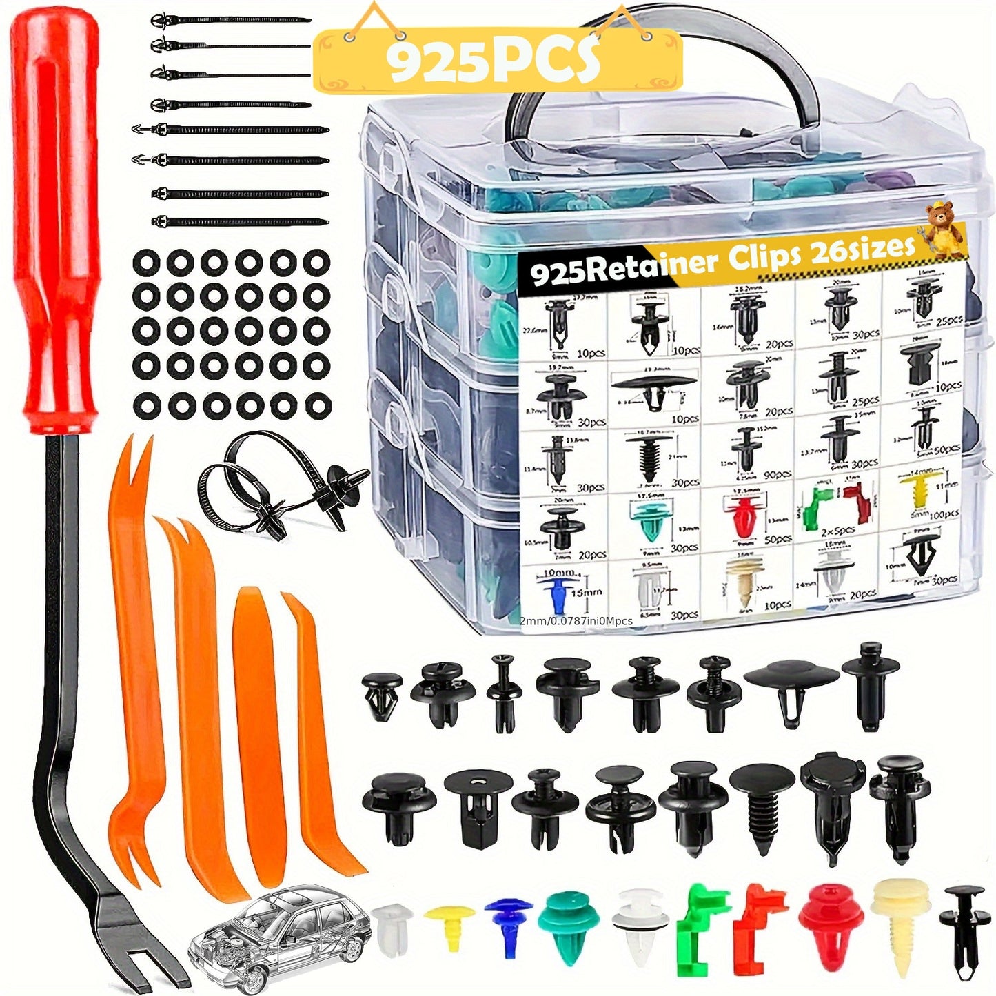 Car Retainer Clips Push Fasteners Kit Bumper Plastic Rivets Assortment for Auto Interior Exterior Trim Panel Body Clips - 113 to 928 Pcs