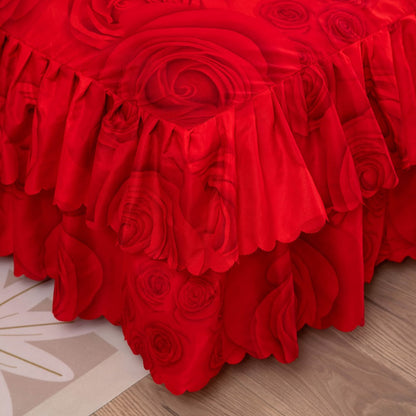 Three-Piece Floral Ruffle Bed Skirt Set with Two Pillowcases in Five Designs and Three Bed Sizes