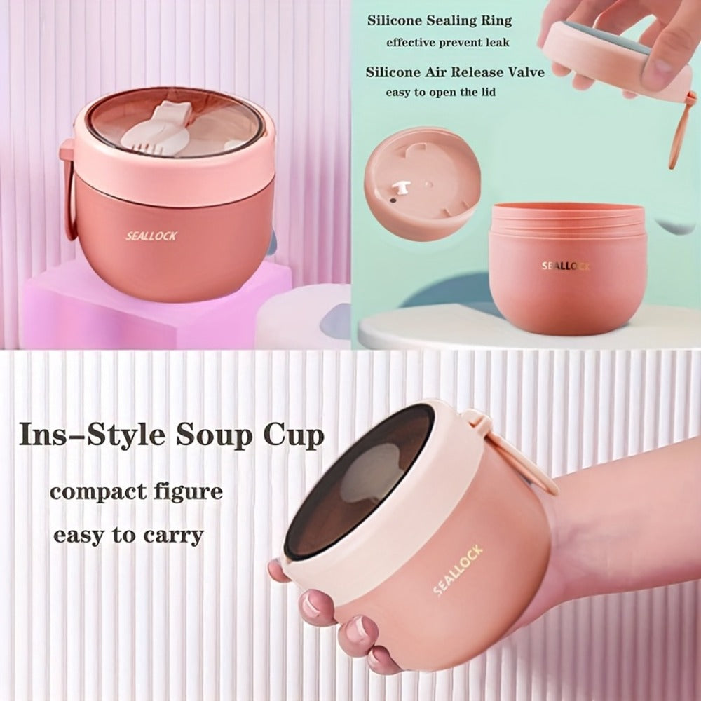 Two-Layer Bento Box Set with Multiple Compartments, Cup, Carry Bag, Cutlery and Sauce Container