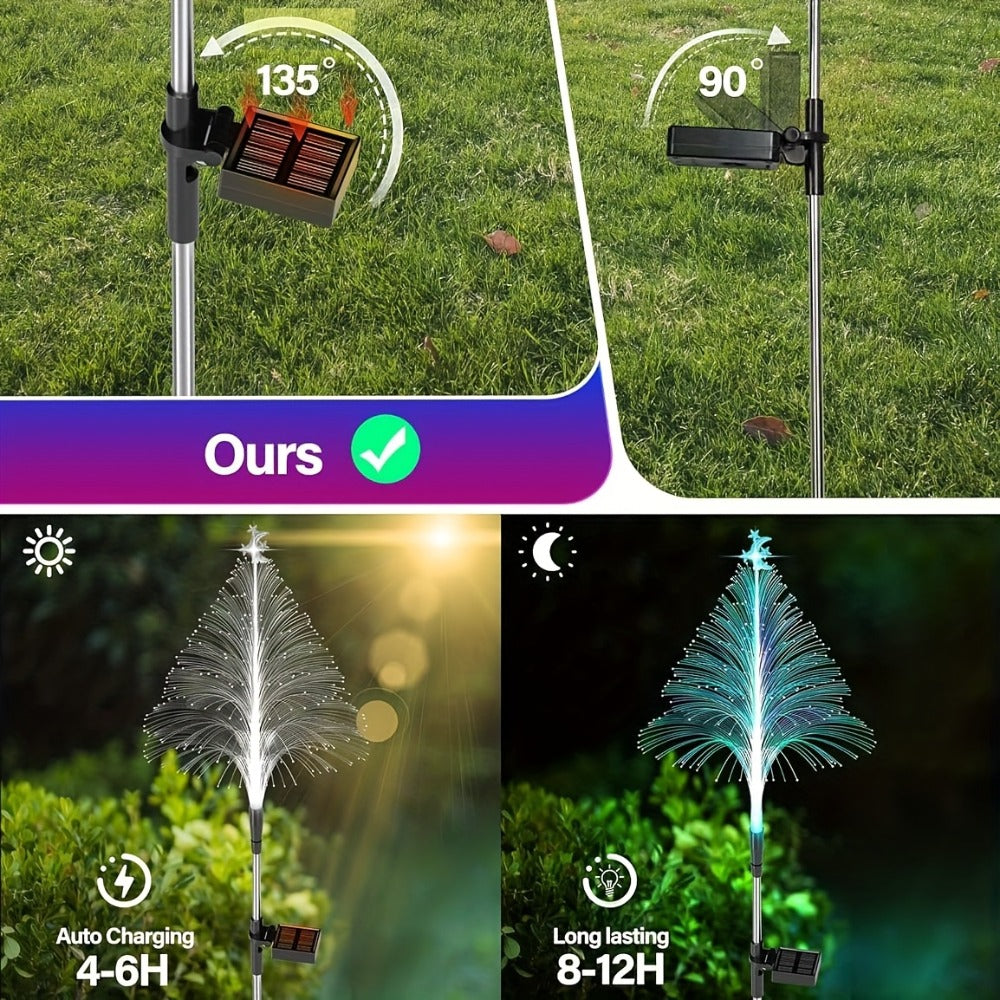 Solar Garden Light Fiber Optic Christmas Tree Stakes with 7-Color LEDs and 2 or 5-Layer Star Options