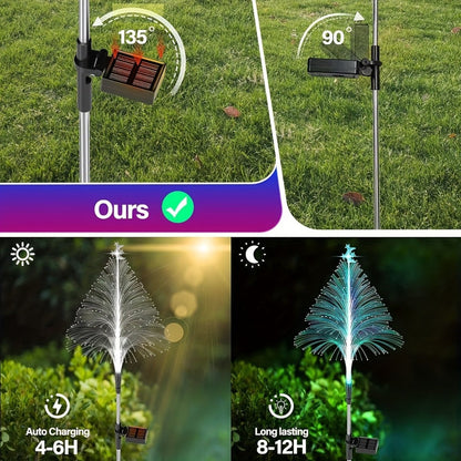 Solar Garden Light Fiber Optic Christmas Tree Stakes with 7-Color LEDs and 2 or 5-Layer Star Options