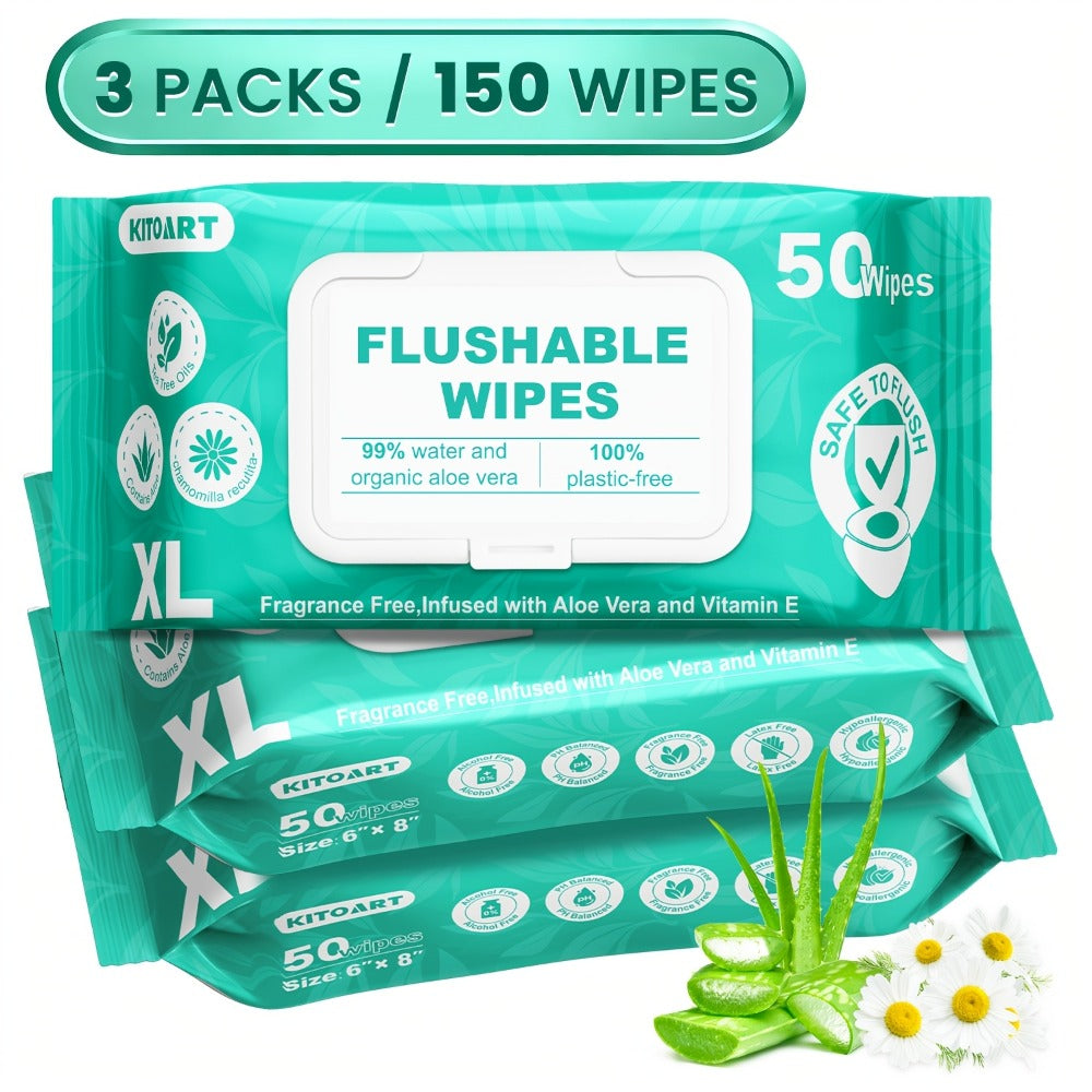 Extra-Large Unscented Adult Wet Wipes in 150 or 300 Count Packs for Bathroom, Camping and Travel Hygiene