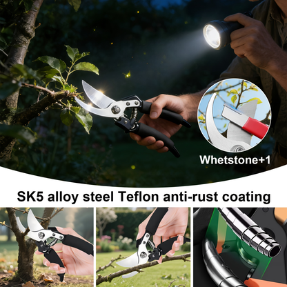 Stainless Steel Pruning Shears, 8.27 Inches with Sharpening Stone in One- or Two-Set Options