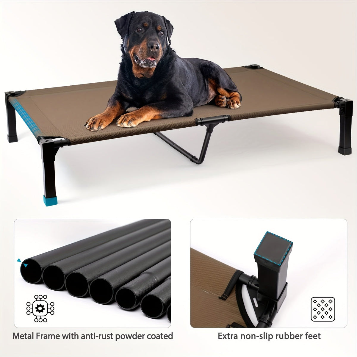 Elevated Pet Cot with Metal Frame, Textilene-Labeled Mesh Deck, Four Sizes and Seven Colors