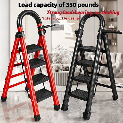 Folding Metal Step Ladder with Handrail, Ribbed Treads and Two-, Three-, Four- or Five-Step Options
