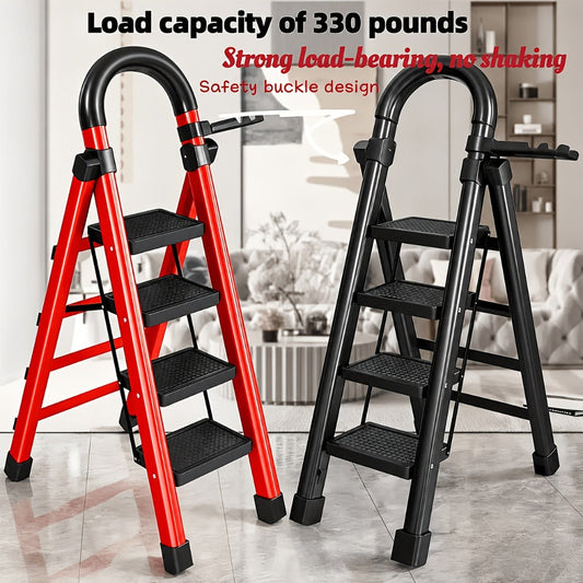 Folding Step Ladder with Anti-Slip Pedals & Handrail – 2/3/4/5 Step Stool for Adults, Sturdy Steel, Lightweight Portable, Non-Slip Feet, Rust-Resistant, Foldable for Home Kitchen Office Bedroom Use
