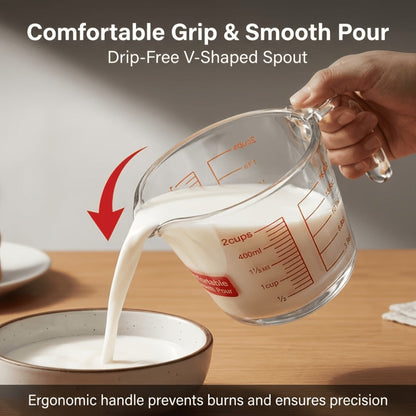 Glass Measuring Cup Heat Resistant Large with Handle 16.9 oz 33.8 oz Reusable Kitchen Baking for Home Cooking, Dining and Outdoor Meals