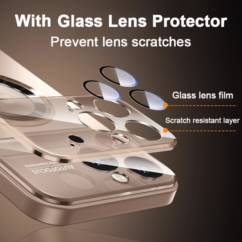 Phone Case Matte Titanium-Finish Magnetic Cover with Built-In Glass Lens Protector for Select iPhone Models