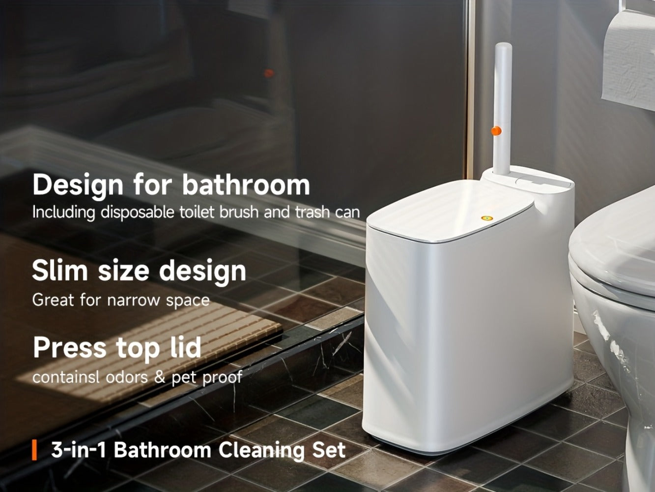 7.7L Bathroom Waste Bin and Disposable Toilet Brush Station with 12 or 72 Replacement Heads