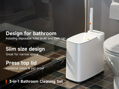7.7L Bathroom Waste Bin and Disposable Toilet Brush Station with 12 or 72 Replacement Heads