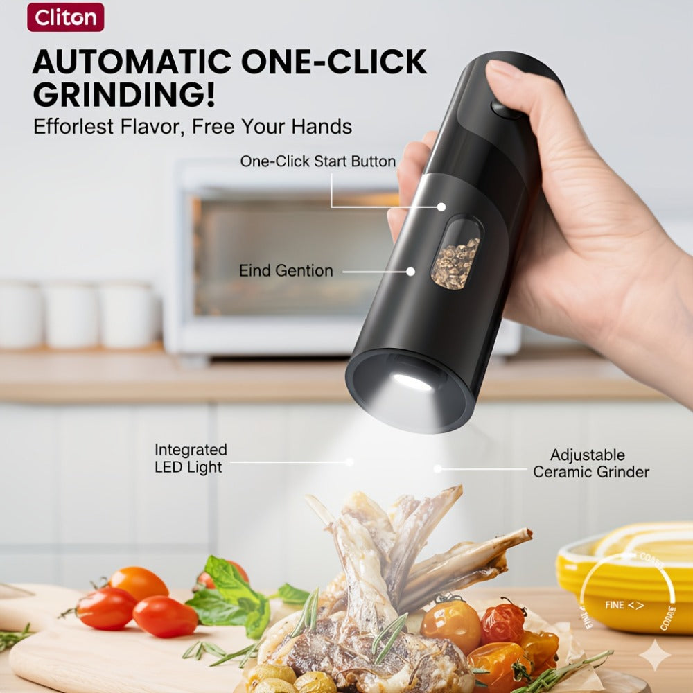Electric Salt and Pepper Grinder Set – Rechargeable Automatic Mills with LED Light, Adjustable Coarseness & 3.72oz Capacity for Home Kitchen, BBQ, Restaurant & Outdoor Entertaining