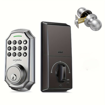 100 Code Keypad Door Lock Smart Keyless Entry Deadbolt – Anti-Peep Password, One-Touch Auto Lock, Fingerprint & WiFi Options, Zinc Alloy Front Door Lock, Easy Install, Low Battery Alarm, Black Silver