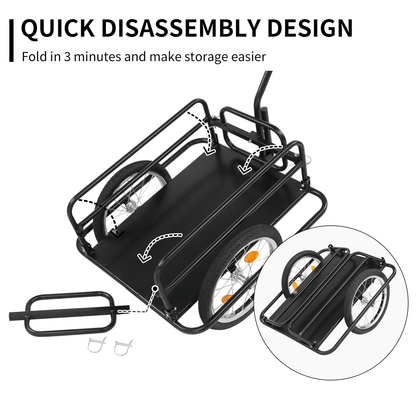 Bike Cargo Trailer Foldable 16-Inch Inflatable Wheels Detachable Walls Flatbed Bicycle Wagon for Groceries Luggage Pets Commuting