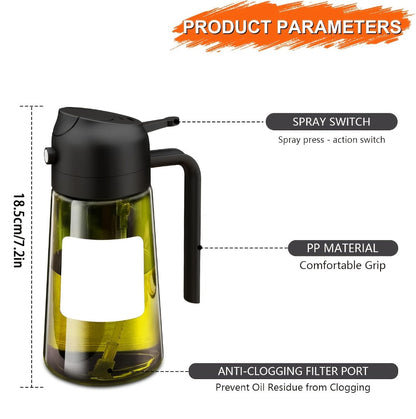 Glass Olive Oil Dispenser Bottle Set of 2 - 16oz 480ml Dual Drizzle & Spray Function, Light-Blocking Design for Fresh Oil