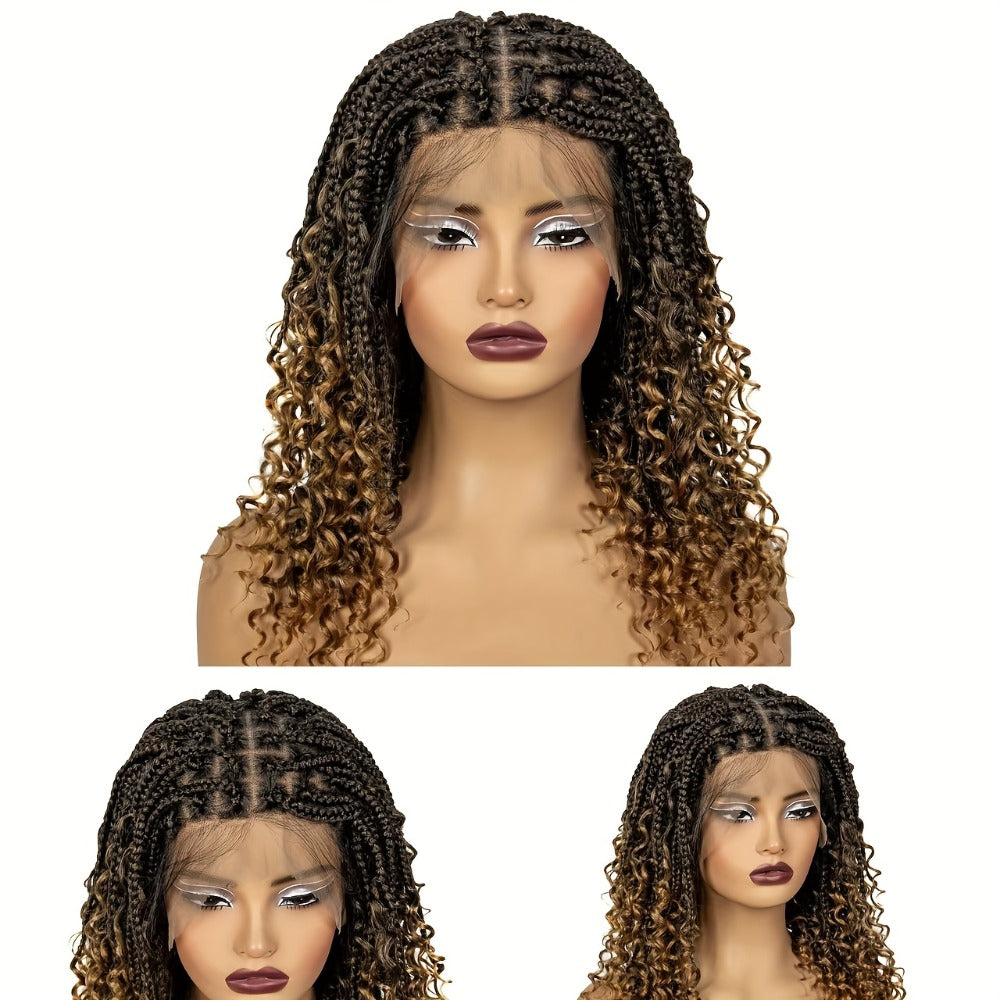 Sixteen-Inch Braided Wig with Full Lace Cap, Curly Ends and Four Black or Multicolor Checkout Options