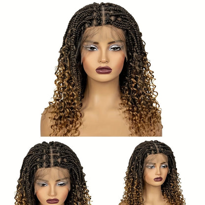 Sixteen-Inch Braided Wig with Full Lace Cap, Curly Ends and Four Black or Multicolor Checkout Options