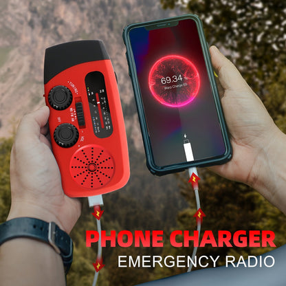 2000mAh AM/FM/NOAA Emergency Radio with Solar Panel, Hand Crank, LED Flashlight and Four Color Options
