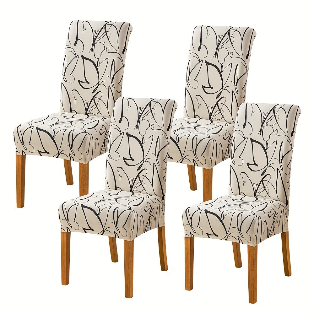Printed Stretch Dining Chair Covers in Ten Patterns with Four- or Six-Piece Set Checkouts for Parsons Chairs