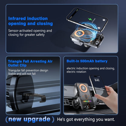 Car Wireless Charger 15W Auto-Align Smart Sensor FOD Detection Auto-Sensing Infrared Clamp 4mm Case Friendly Rotating Air Vent Mount for iPhone 17 16 15 14 Pro Max, Samsung Galaxy S24 S23 & All Qi Devices – Wired Backup Included