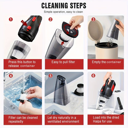Cordless Handheld Vacuum Cleaner with Three Color Checkouts, Crevice Nozzle and Compact Dust Cup