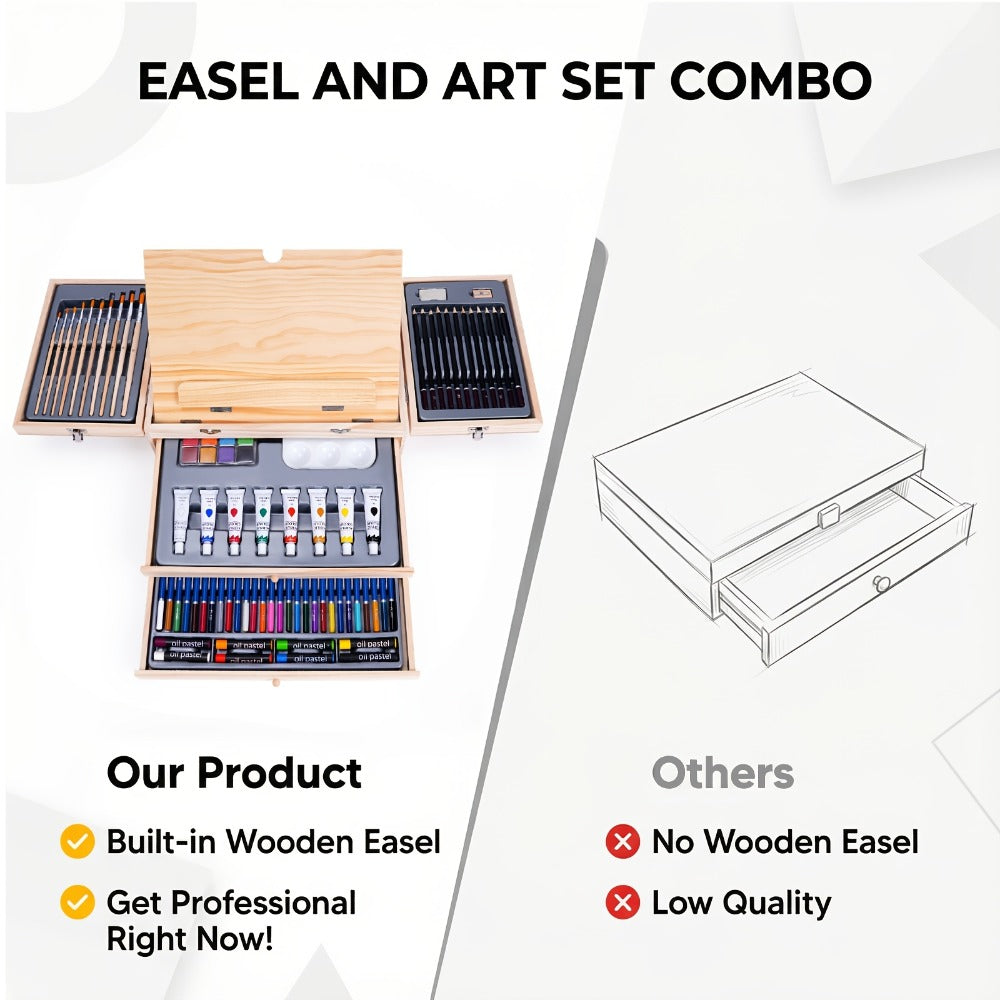 Acrylic Paint Set with Easel 85 Piece – Wooden Tabletop Easel Starter Kit with Acrylic Paints Sketch Pads Brushes & Palette | Complete Art Supplies for Adults Beginners & Professional Artists