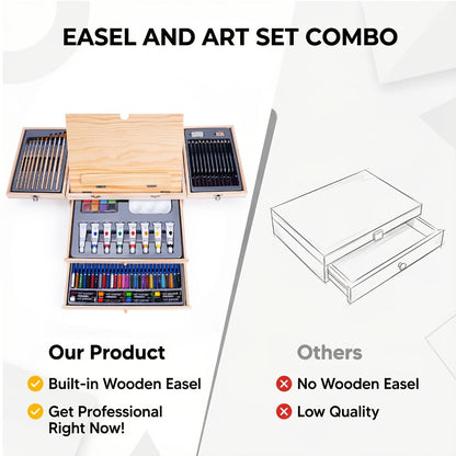 Acrylic Paint Set with Easel 85 Piece – Wooden Tabletop Easel Starter Kit with Acrylic Paints Sketch Pads Brushes & Palette | Complete Art Supplies for Adults Beginners & Professional Artists