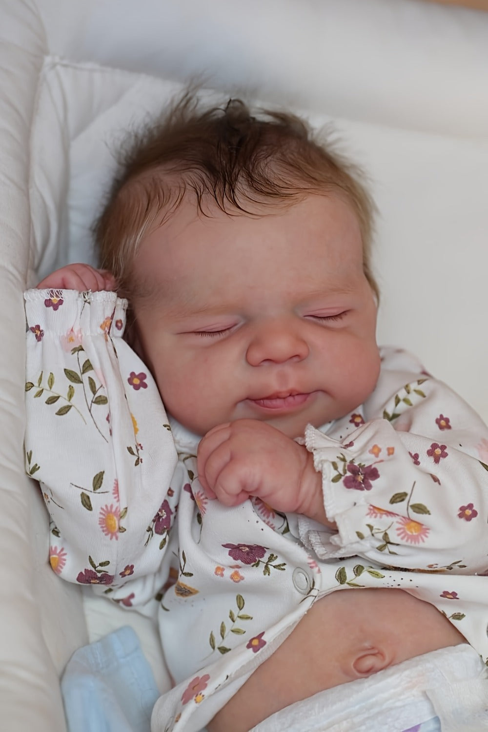 Reborn Doll, 19-Inch Full-Vinyl Sleeping Figure with Hand-Rooted Hair and Floral Outfit Set