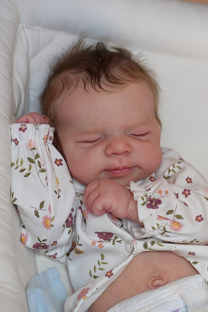 Reborn Doll, 19-Inch Full-Vinyl Sleeping Figure with Hand-Rooted Hair and Floral Outfit Set