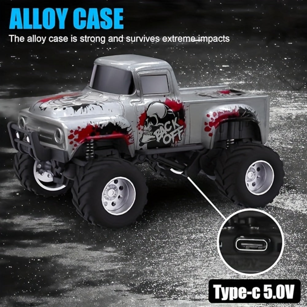 Remote Control Car, 1:64 Scale Die-Cast Monster Truck with 2.4GHz Control, LED Headlights and Five Color Options