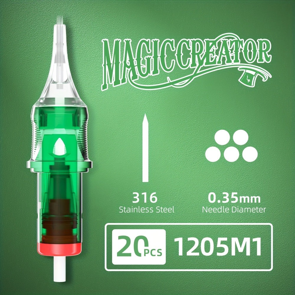 Disposable Tattoo Needles 20pcs Mixed Set RL RS M1 C-M — Multi-Gauge High Transparency Cartridge, Lasting Sharpness, Ample Ink Capacity, for Professional Artists & Beginners