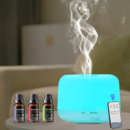 Ultrasonic Essential Oil Diffuser with Remote Control, Seven-Color Light and 300 ml or 500 ml Capacity