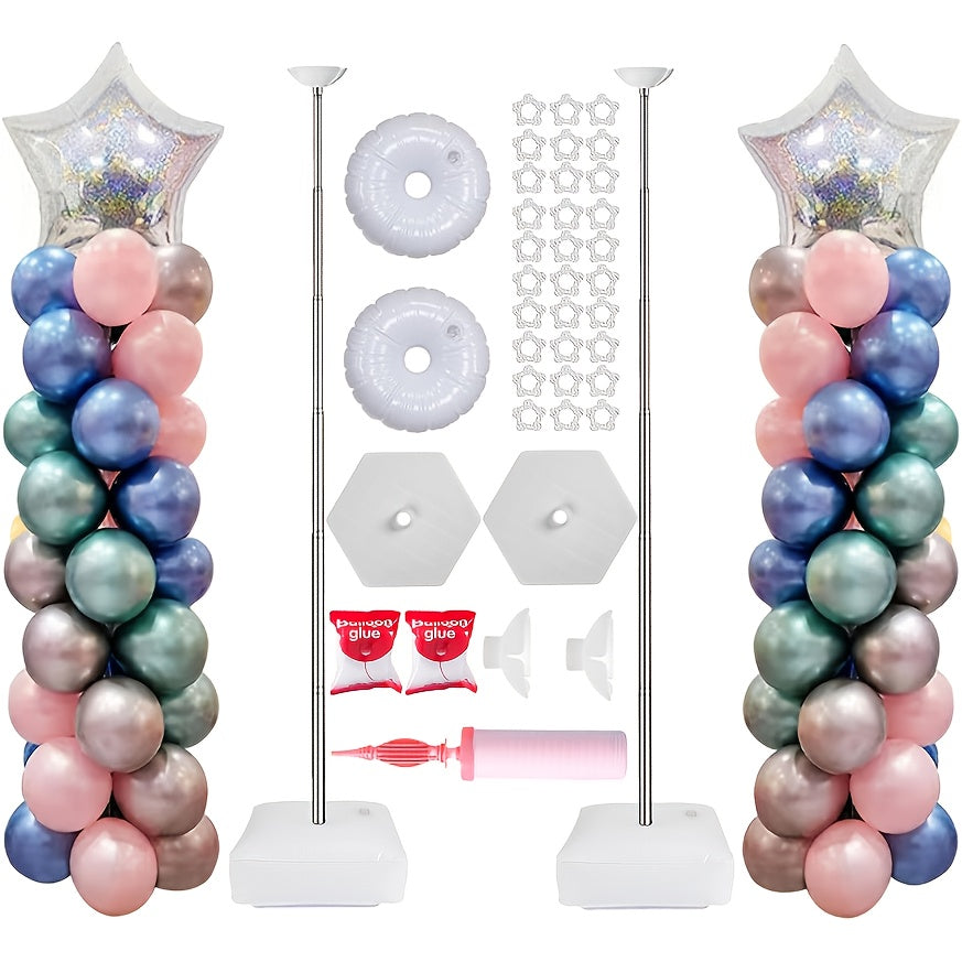 Balloon Column Stand Set of 2 with Pump – Adjustable 1.57–7 ft Telescopic Party Decoration Stand for Weddings, Birthdays & Graduations