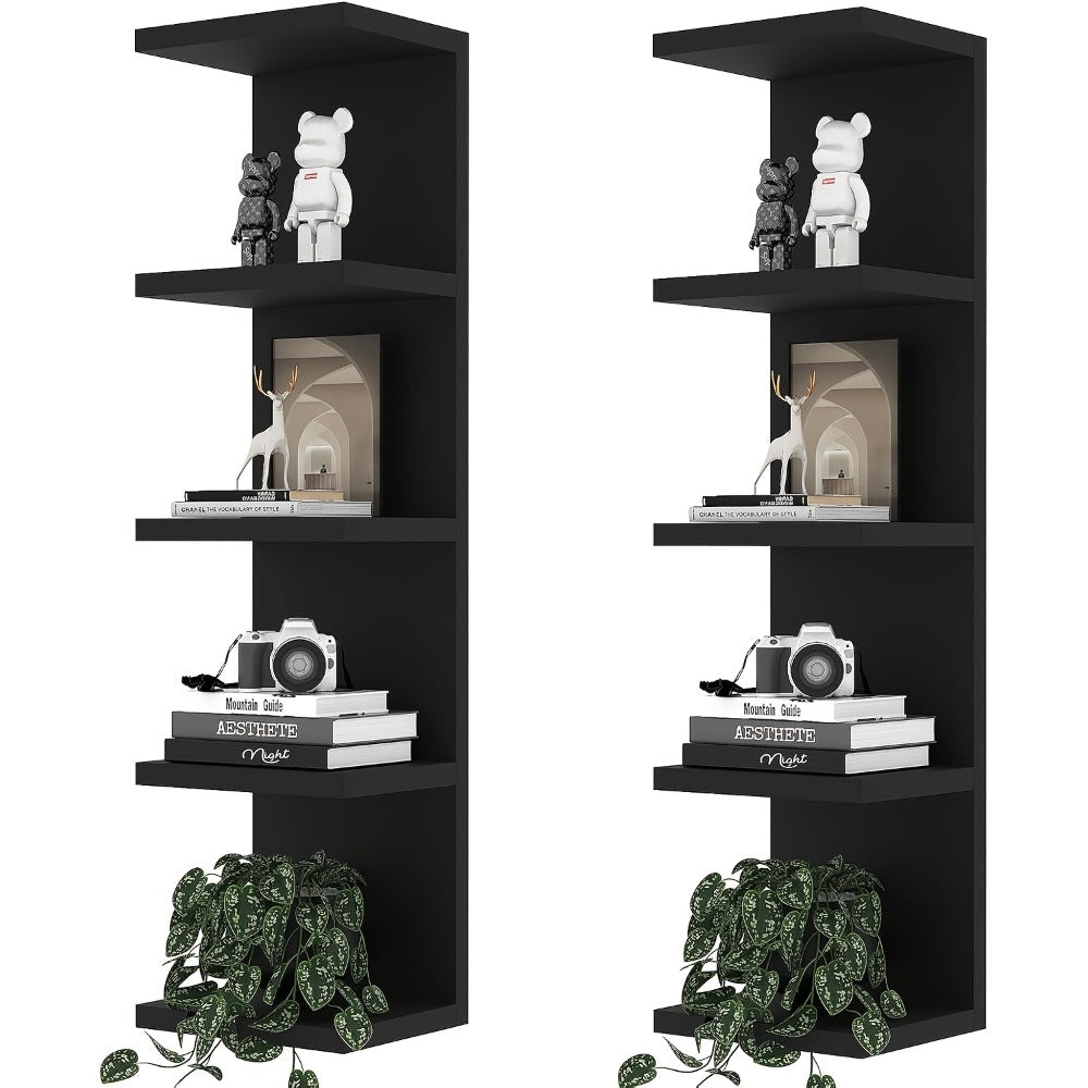 5-Tier Floating Wall Shelf Wall-Mounted Storage Rack 31.5" - Space Saving Display Shelves for Bedroom Living Room Oak Finish Easy Install Thickened Suspended Wall Organizer