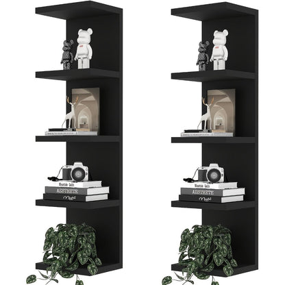 5-Tier Floating Wall Shelf Wall-Mounted Storage Rack 31.5" - Space Saving Display Shelves for Bedroom Living Room Oak Finish Easy Install Thickened Suspended Wall Organizer