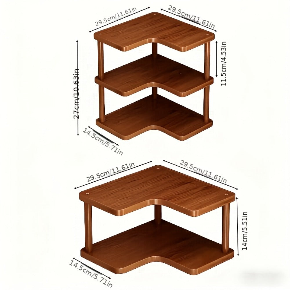 Corner Shelf Kitchen Organizer 3-Tier Brown Triangular Countertop Rack for Coffee Station Accessories