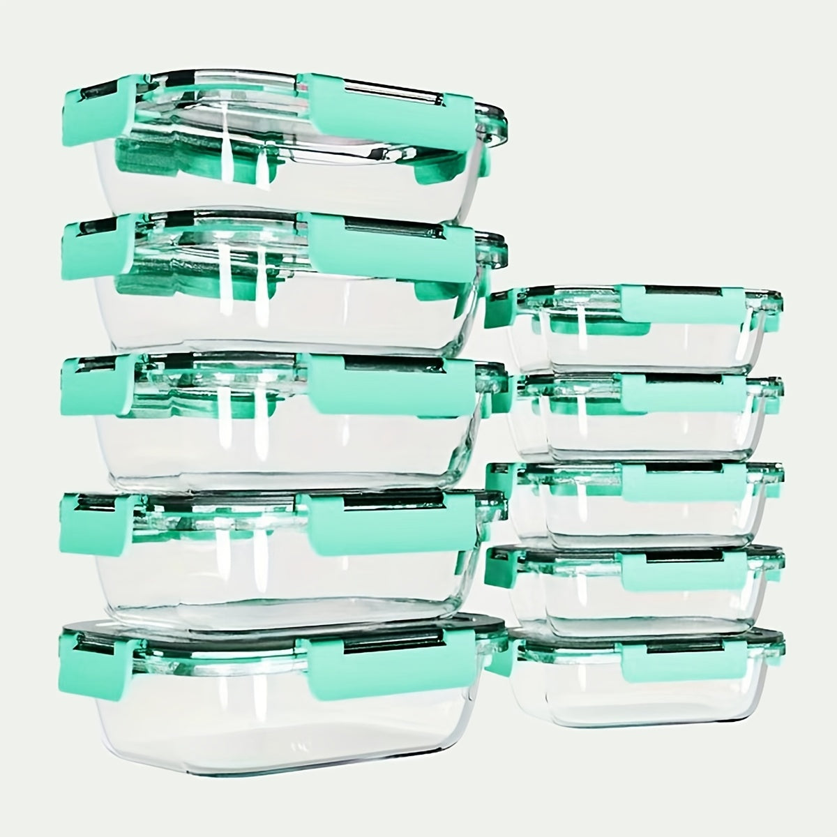 Food Storage Containers Ten-Piece Borosilicate Glass Set with Snap-Lock Lids in Pink, Black or Green