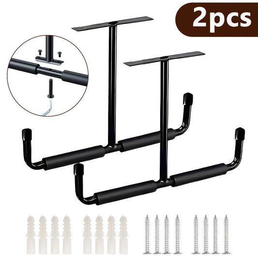Heavy-Duty Ceiling Garage Storage Hook Rack – Overhead Ladder Hanger with Anti-Slip Foam, Space-Saving Ceiling Mount for Ladders, Hoses & Tools, 2/4pcs