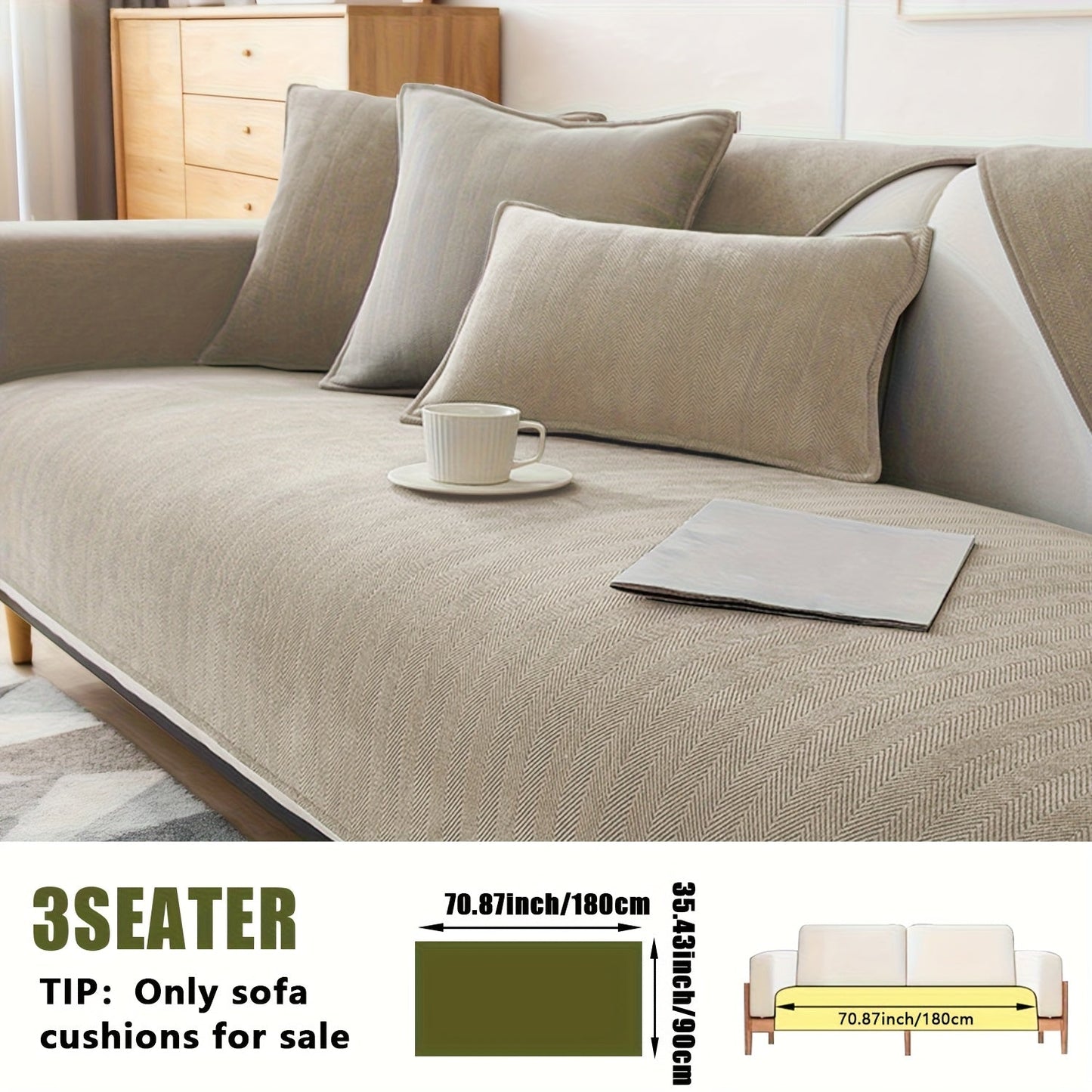 Sofa Cover Ribbed Chenille Stretch Panels with Non-Slip Design for 1 to 4 Seats, Armrests or Cushions