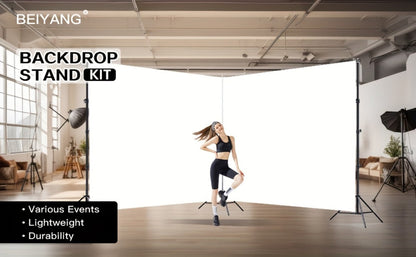 Backdrop Stand BEIYANG 20 x 10-Foot Three-Tripod Corner Kit with Twin Crossbars and Six Spring Clamps