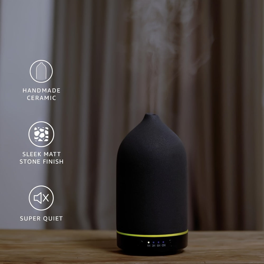 200ml Essential Oil Diffuser with Textured Glass-Style Cover, Seven-Color Light and 2H, 4H or 6H Timer