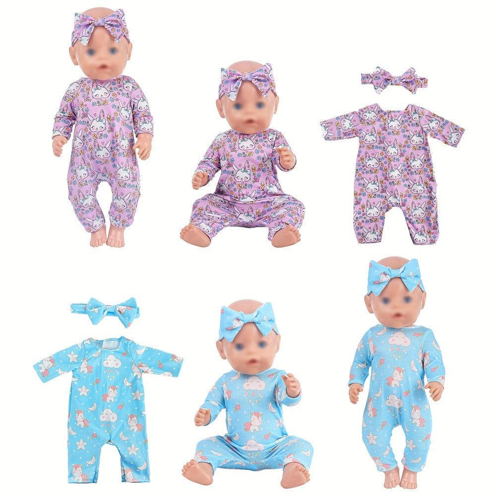 5-Pack Baby Doll Outfits Romper Clothes Set with Headbands for 14-16 Inch 43cm Newborn Dolls Girls Gift Ages 3+ Butterfly Unicorn Rainbow Bunny Flamingo Soft Fabric Dress Up (No Doll)