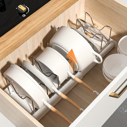 Expandable Pot and Lid Organizer Rack with Adjustable Dividers, 12.01-22.05-Inch Width and White or Gray Finish