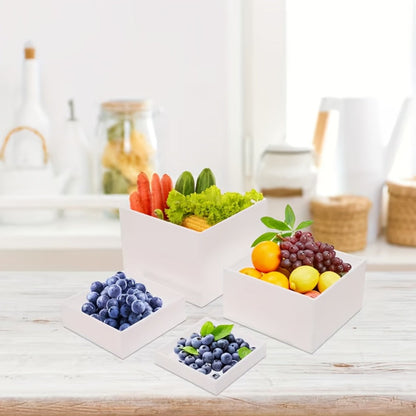 Display Stands 6pcs Five-Sided Square Buffet Risers - White Transparent Dessert Cake Display Storage Rack for Party Wedding Catering Retail Boutique Gallery Home Decor